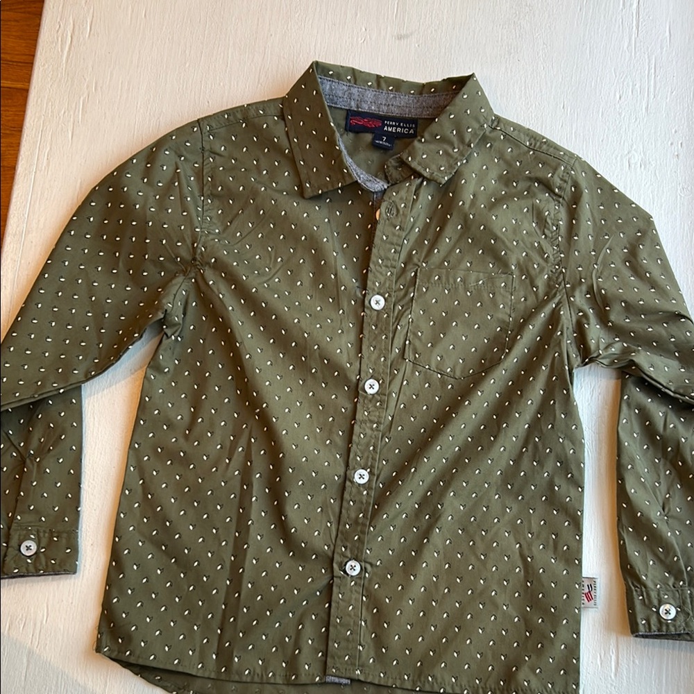 Perry Ellis Kids Olive Button Down Shirt